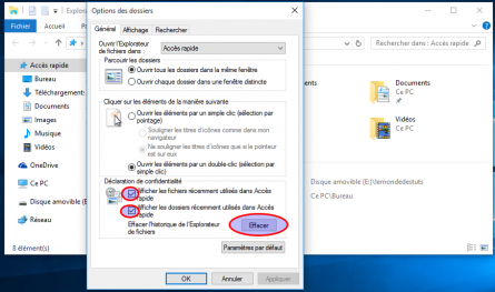 Nettoyer et désactiver l’historique de l’accès rapide sous Windows 10